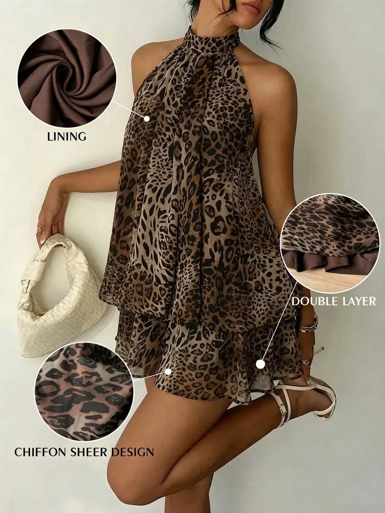 Women's Summer Fashion Party Halter Neck Tie Back Mini Dress