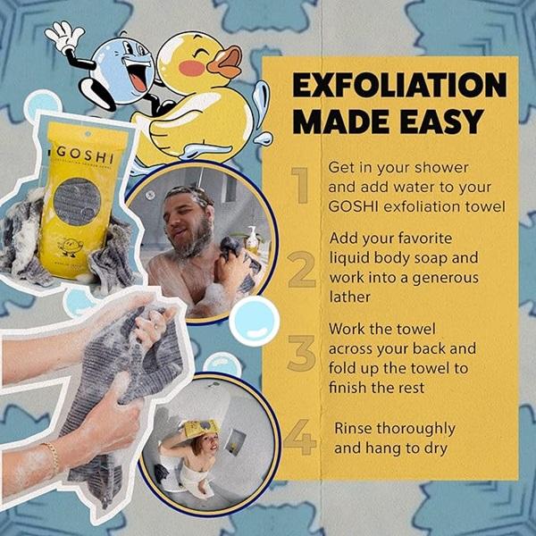 GOSHI Exfoliating Shower Bath Towel - Rip-Resistant (2 Pack)