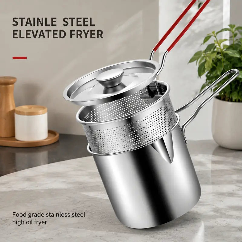 Stainless Steel Deep Fryer Set - 5.12*4.72in 1-Person Mini Pot with Fry Pot