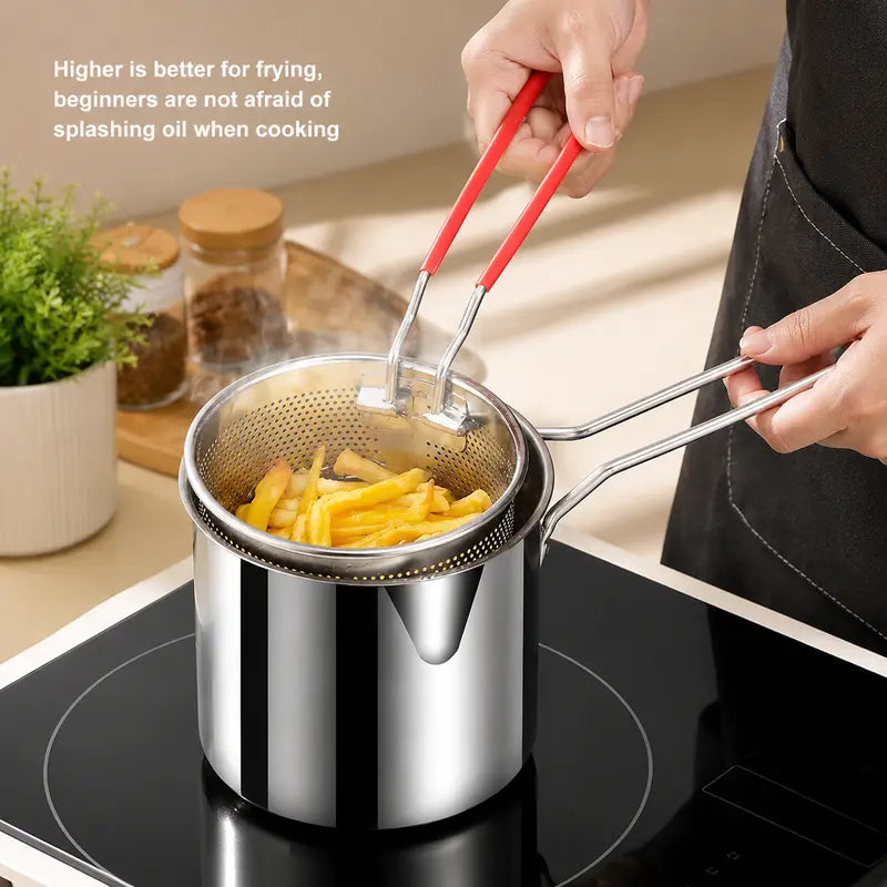Stainless Steel Deep Fryer Set - 5.12*4.72in 1-Person Mini Pot with Fry Pot