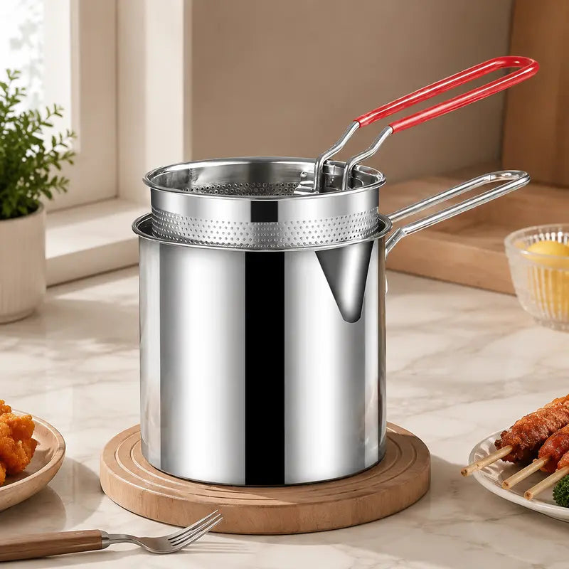 Stainless Steel Deep Fryer Set - 5.12*4.72in 1-Person Mini Pot with Fry Pot