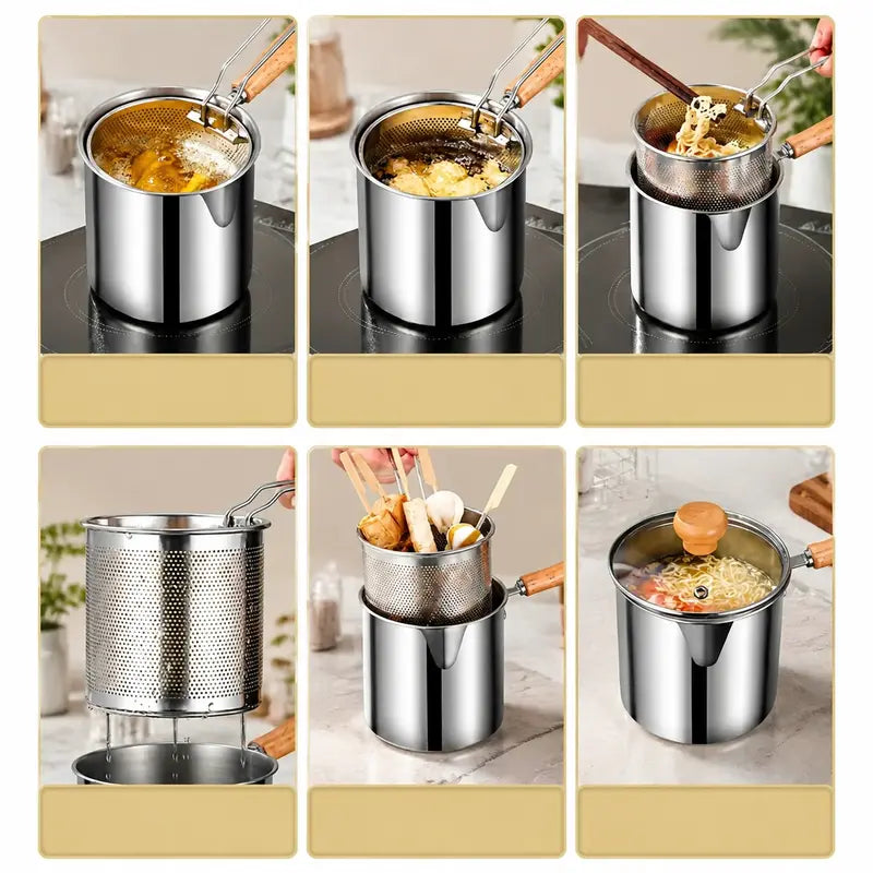 Stainless Steel Deep Fryer Set - 5.12*4.72in 1-Person Mini Pot with Fry Pot