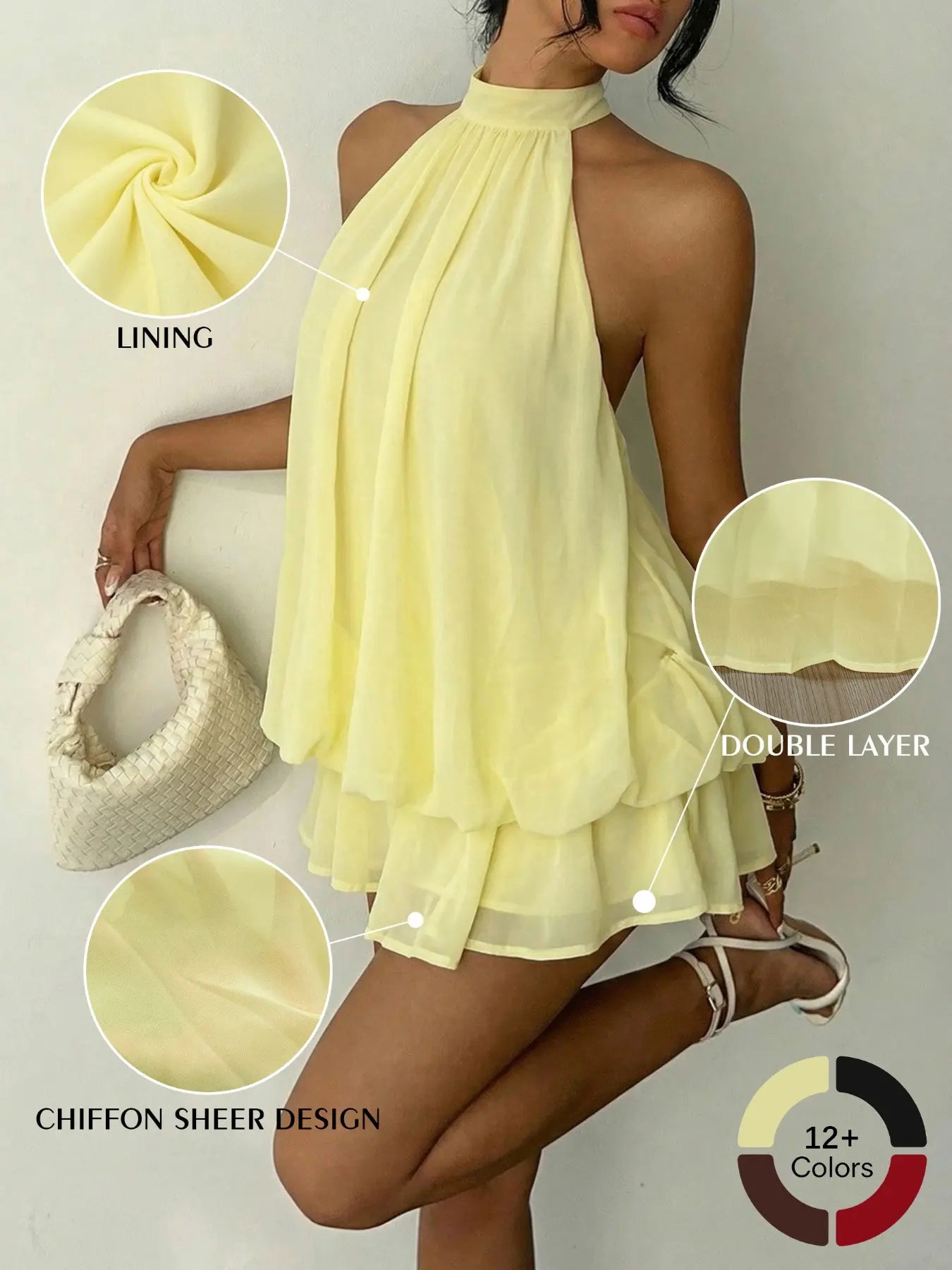 Women's Summer Fashion Party Halter Neck Tie Back Mini Dress
