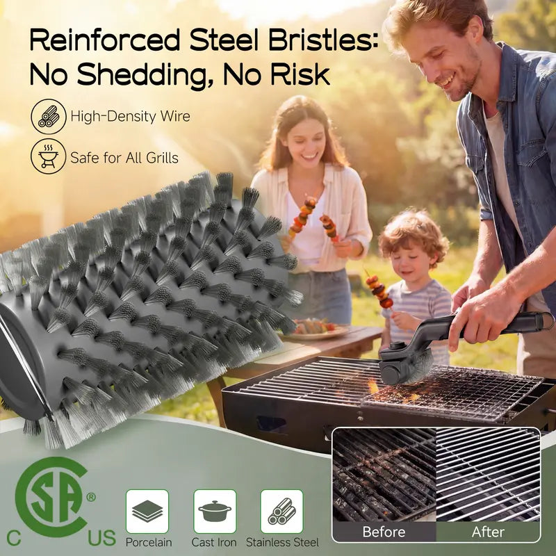 Drayvorx 2-in-1 Cordless Electric Grill Brush & Spin Scrubber - Barbecue Utensils with Stainless Steel Wire