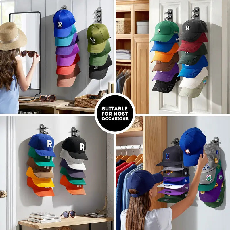 Hat Hook for Wall 2 Pack Hat Organizer Holds Up to 20 Hats with Strong Adhesive and 8 Screws