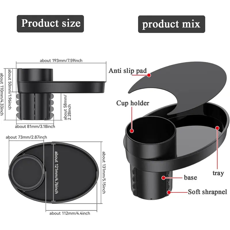 Car Seat Snack Tray and Organizer, 360° Rotatable Cup Holder Drinks Travel Tray for Car Seats and Boosters