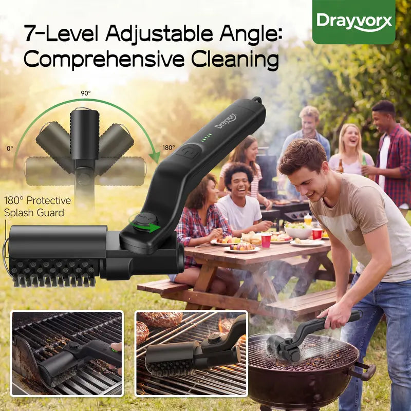 Drayvorx 2-in-1 Cordless Electric Grill Brush & Spin Scrubber - Barbecue Utensils with Stainless Steel Wire