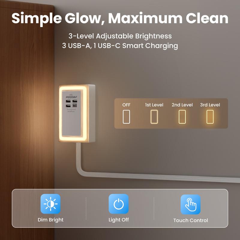 Flat Plug Power Extender For Outlet with 3 USB-A 1 USB-C & 3 AC Outlets