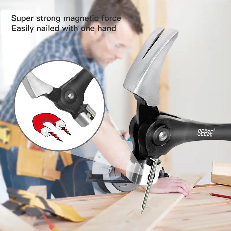 SEESE 16oz Claw Hammer with Magnetic Nail Starter,Indexing Rip Claw,Forged Steel Head,Shock-Absorbing TPR Grip