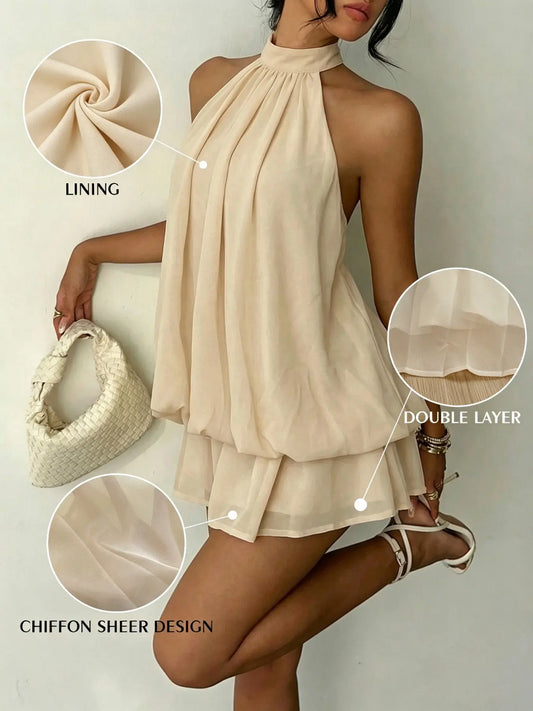 Women's Summer Fashion Party Halter Neck Tie Back Mini Dress