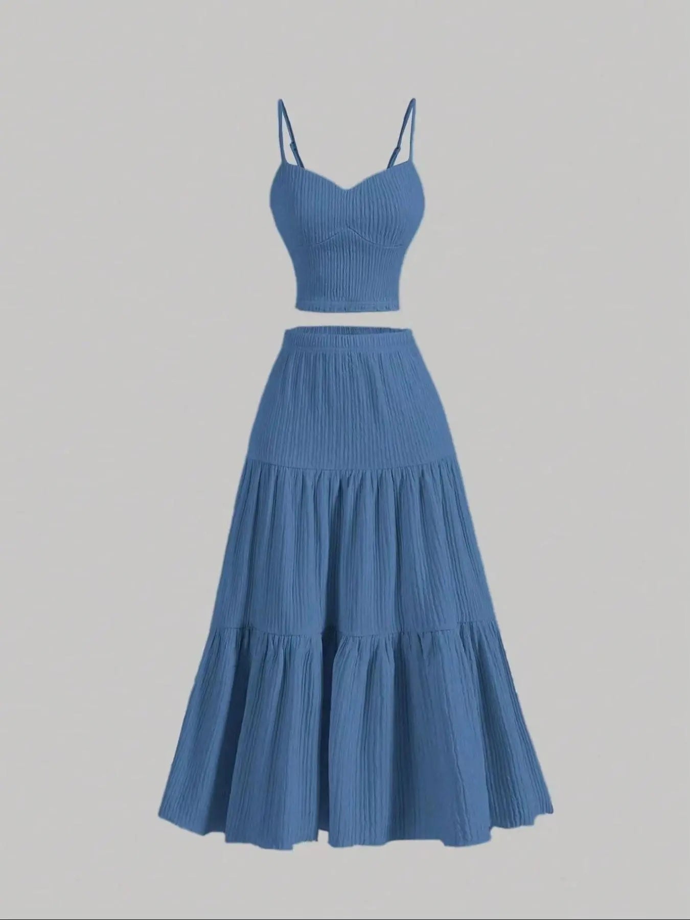 Solid Woven Crop Cami Top & A-line Skirt Two-piece Set