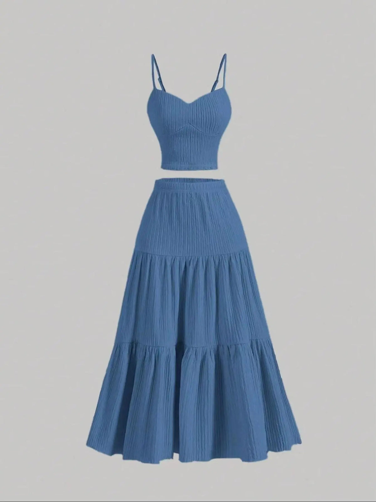 Solid Woven Crop Cami Top & A-line Skirt Two-piece Set