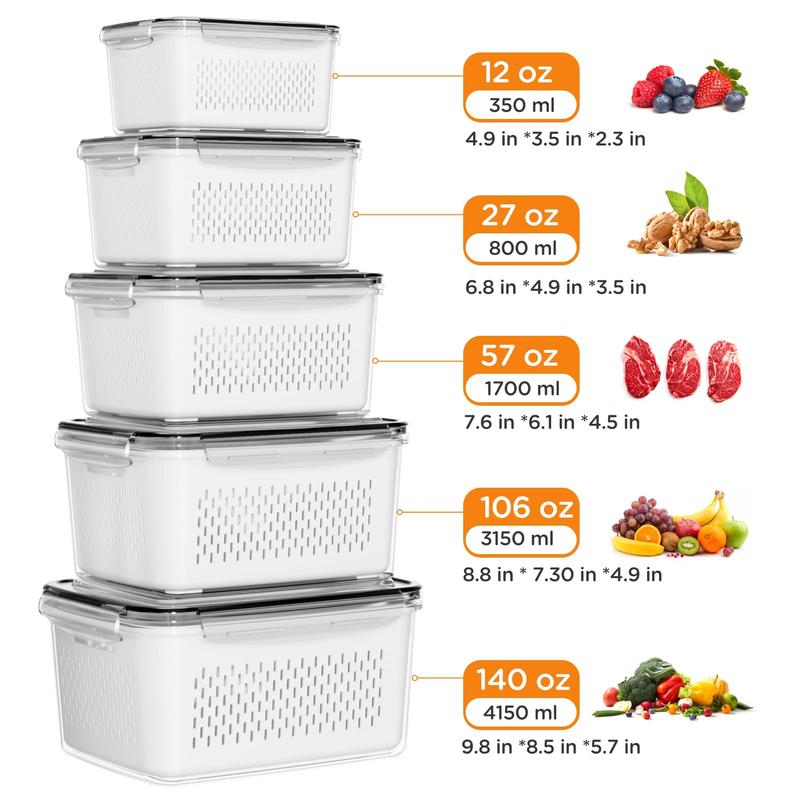 5 Pack Fridge Organizers and Storage - Stackable Fruit Storage Containers