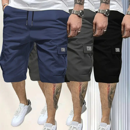3 Piece Men's Shorts Set Brown Black & Green Slanted Pockets