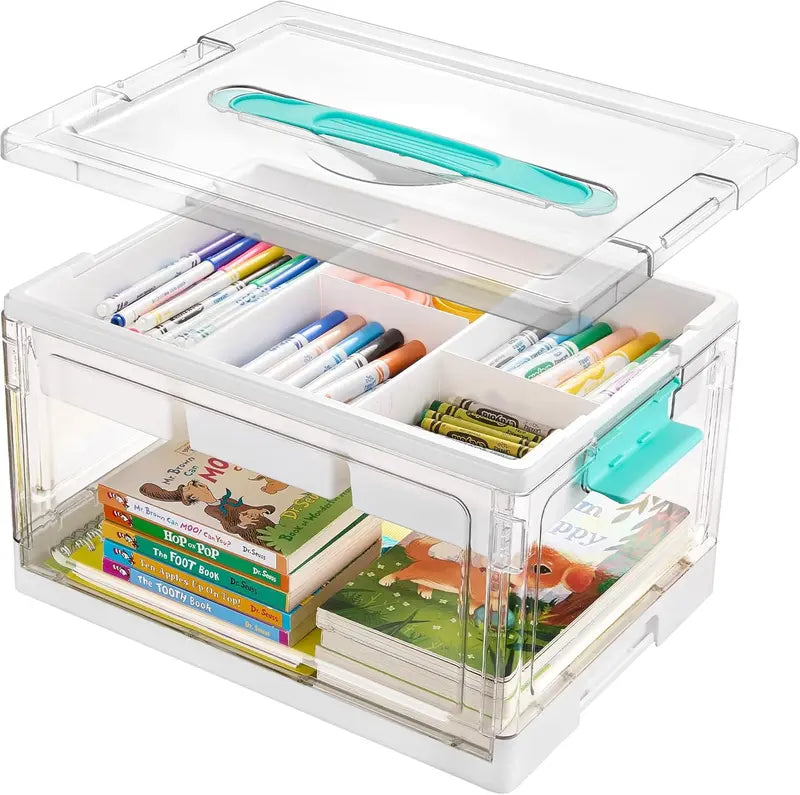 Vtopmart 24QT Clear Craft Storage Bin with Removable Trays&Adjustable Dividers