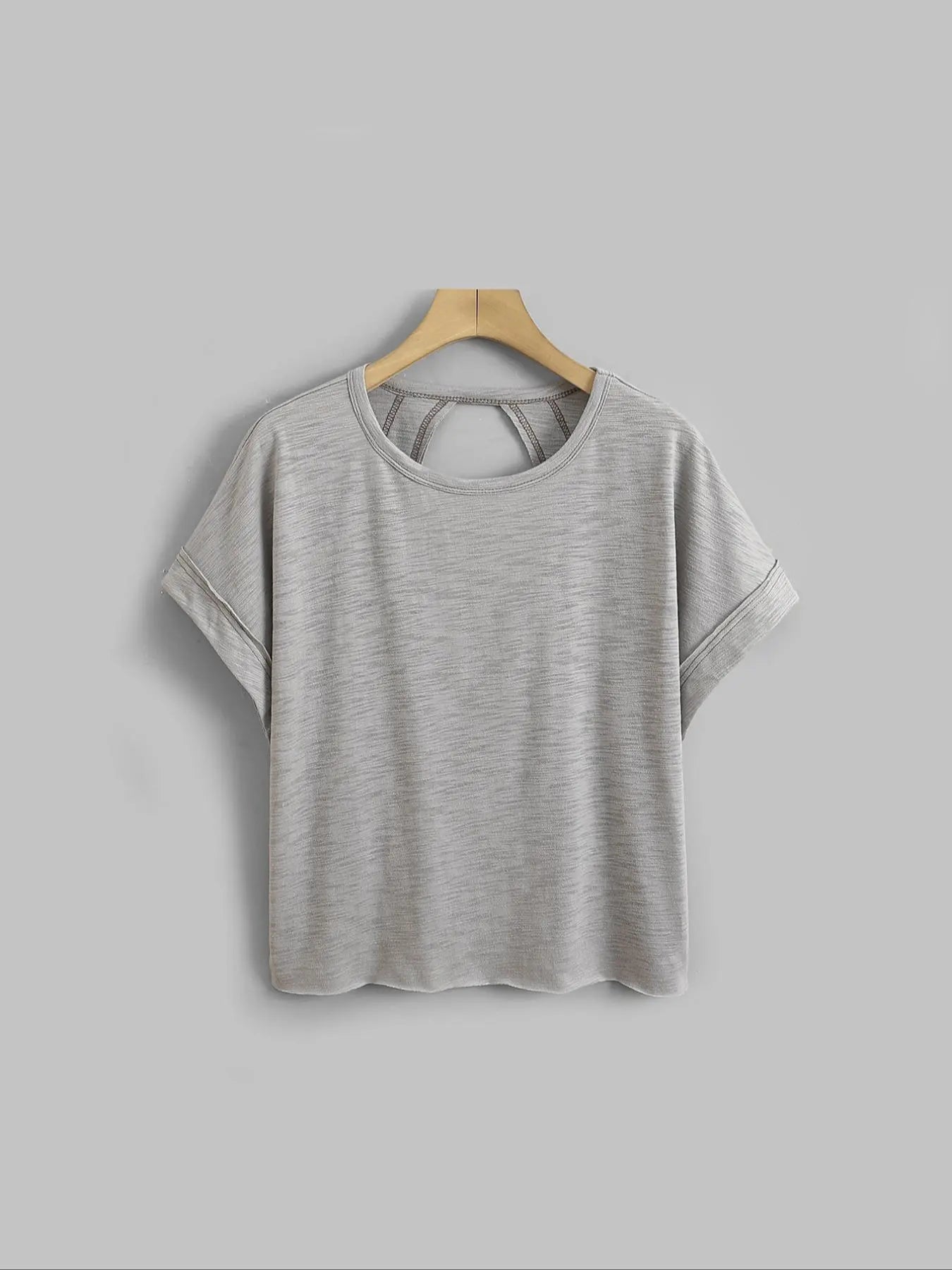 Women's Plain Cut Out Asymmetrical Hem Batwing Sleeve Tee