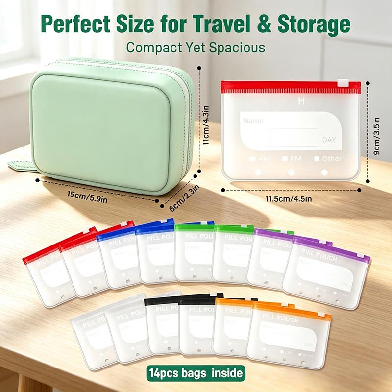 Waterproof Pill Pouch Set, 14pcs Bags Inside,