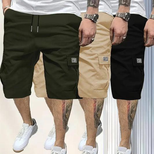 3 Piece Men's Shorts Set Brown Black & Green Slanted Pockets