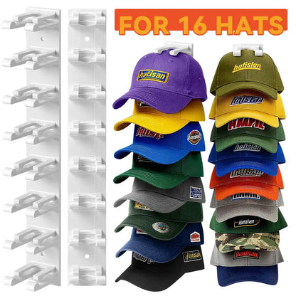 Hat Hook for Wall 2 Pack Hat Organizer Holds Up to 20 Hats with Strong Adhesive and 8 Screws