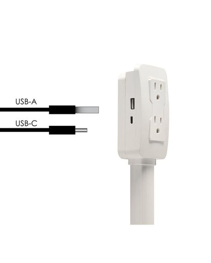 EZ Outlet Electrical Outlet Extender with USB-A USB-C & 2 AC Outlets Extendable 22-34" Rotatable 180°