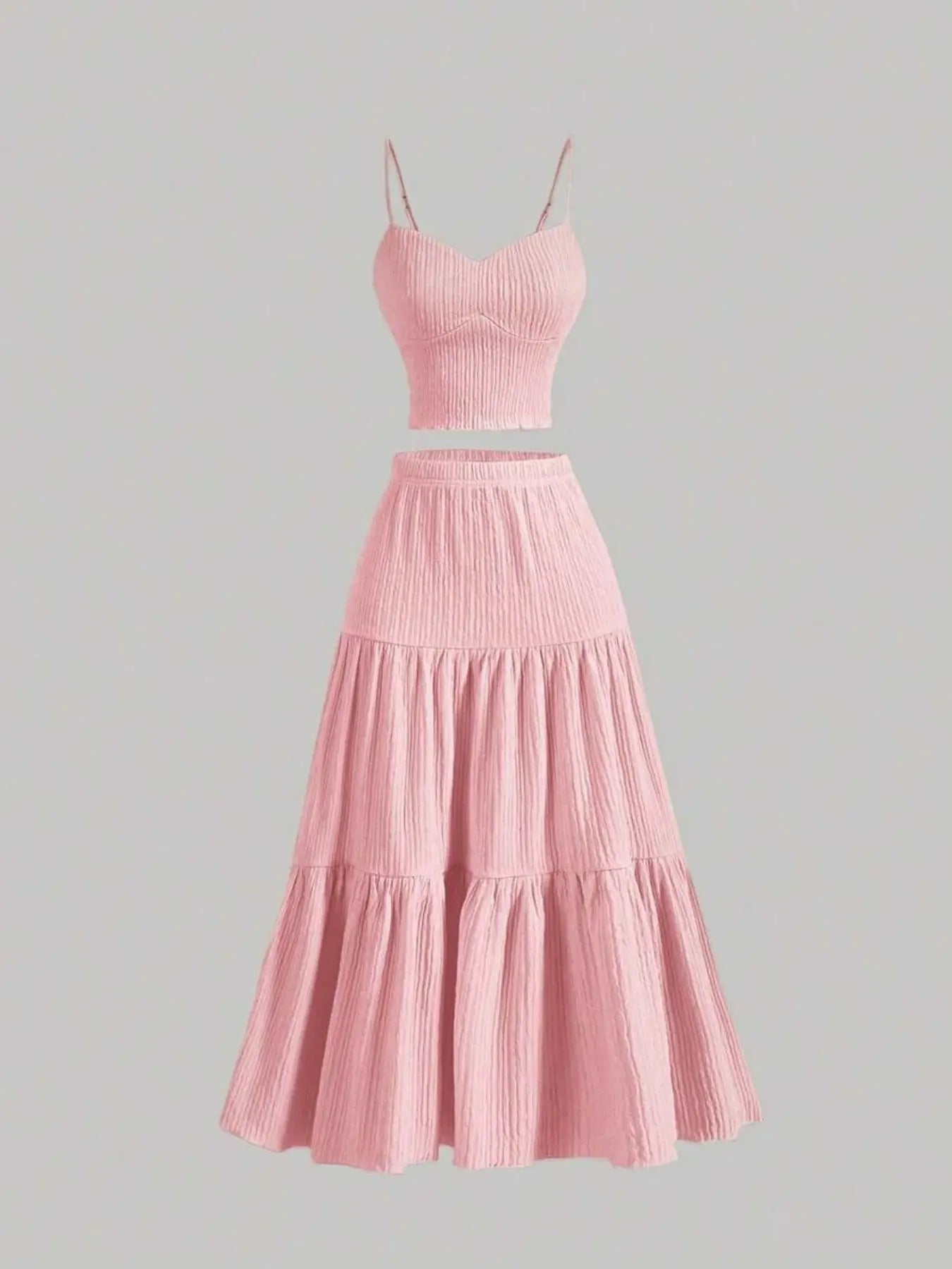Solid Woven Crop Cami Top & A-line Skirt Two-piece Set
