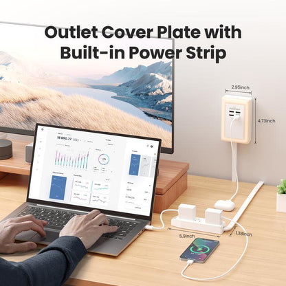 Flat Plug Power Extender For Outlet with 3 USB-A 1 USB-C & 3 AC Outlets
