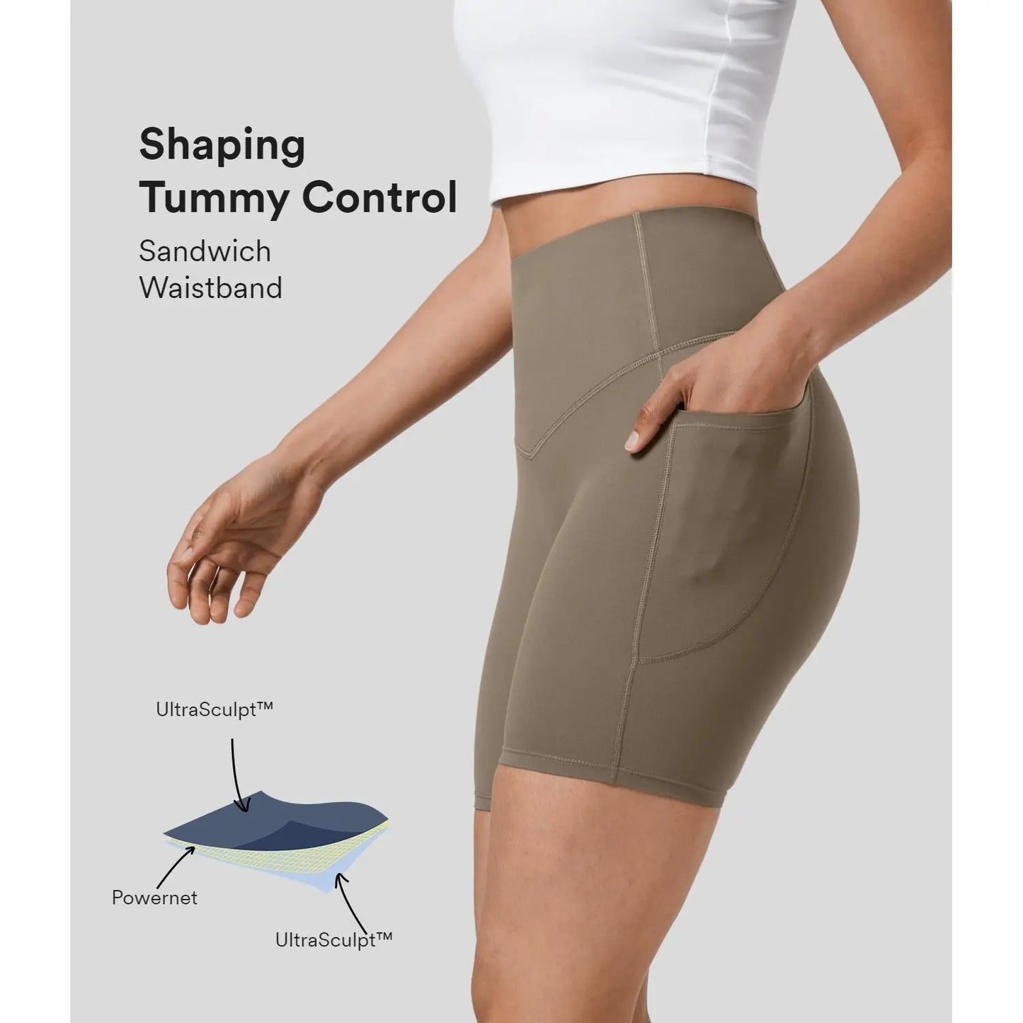 UltraSculpt High Waisted Tummy Control Pocket Shaping Training Biker Shorts 3"/5"/7"/9“