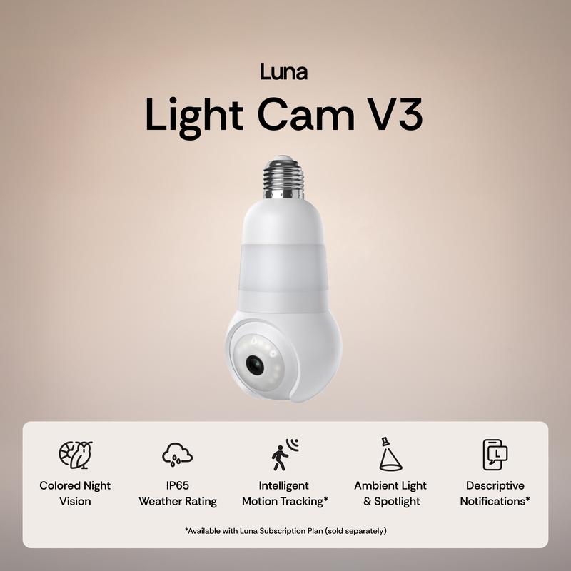 Luna Light Bulb Security Cam -2K 2.4GHz/5GHz WiFi, Indoor Outdoor Surveillance Monitoring Camera
