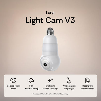 Luna Light Bulb Security Cam -2K 2.4GHz/5GHz WiFi, Indoor Outdoor Surveillance Monitoring Camera
