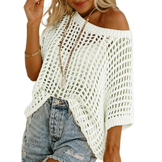Womens Summer Scoop Neck Short Sleeve Sweater