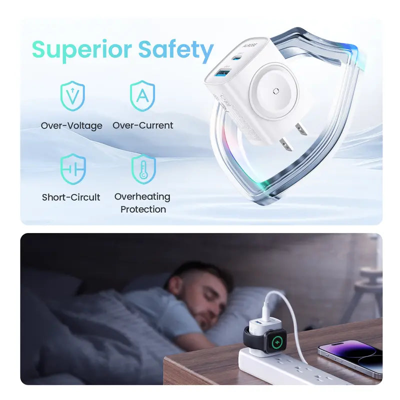 TOPADRE 3-in-1 Magnetic Wireless Cordless PD USB-C Wall Charger Block
