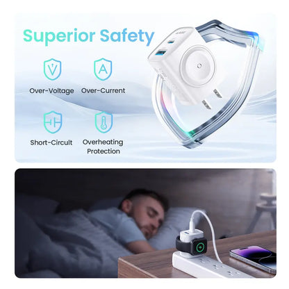 TOPADRE 3-in-1 Magnetic Wireless Cordless PD USB-C Wall Charger Block
