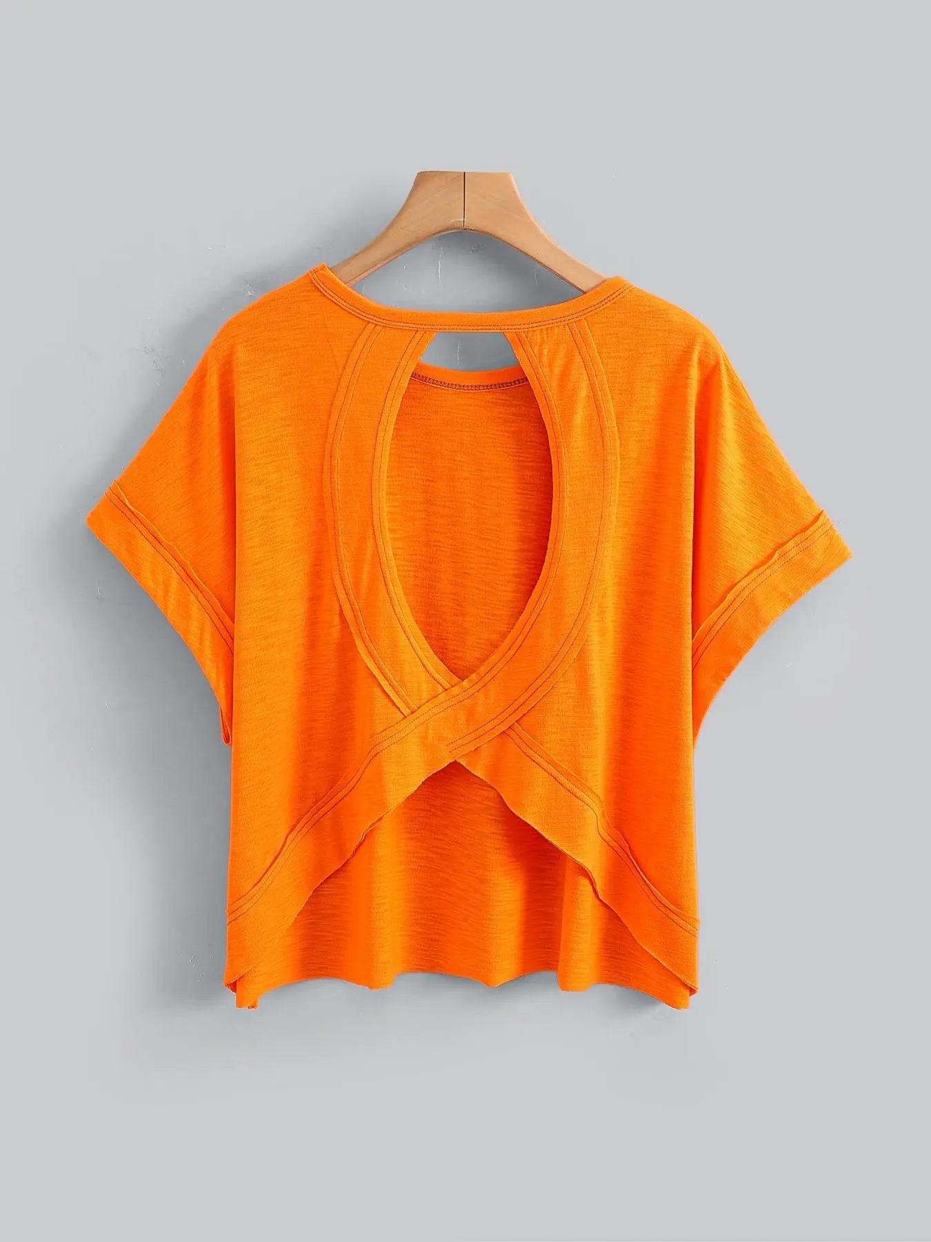 Women's Plain Cut Out Asymmetrical Hem Batwing Sleeve Tee