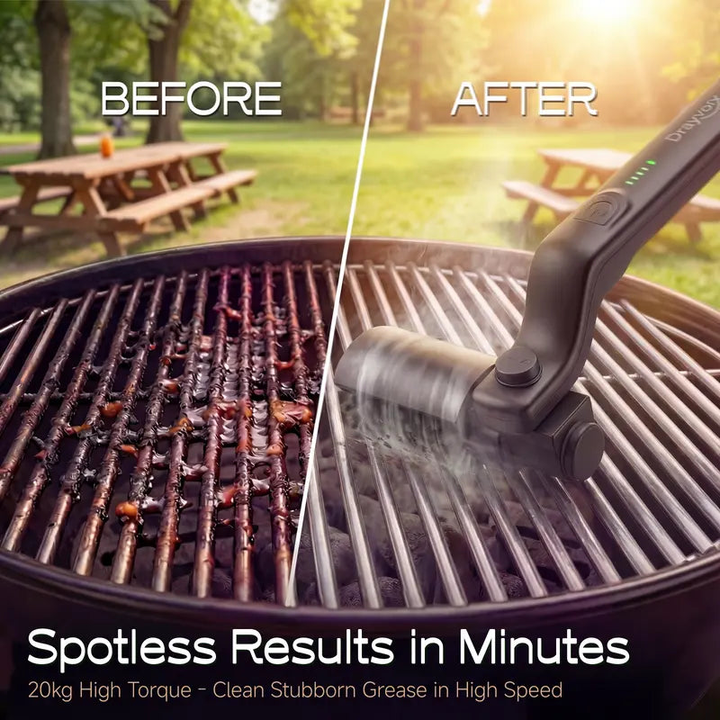 Drayvorx 2-in-1 Cordless Electric Grill Brush & Spin Scrubber - Barbecue Utensils with Stainless Steel Wire