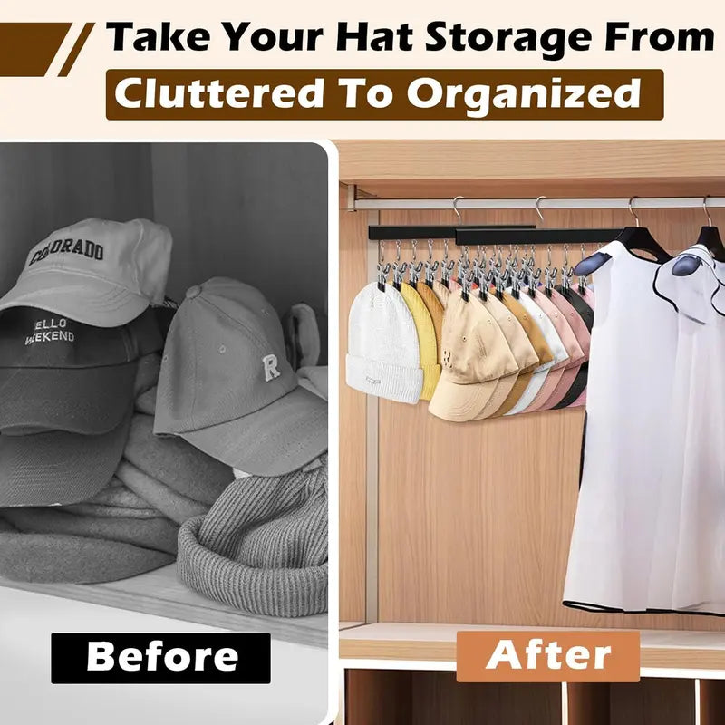 2 Pack Wooden Hat Organizer with 12 Stainless Steel Clips