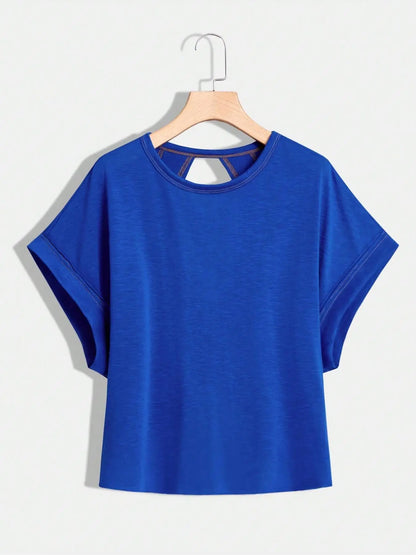Women's Plain Cut Out Asymmetrical Hem Batwing Sleeve Tee