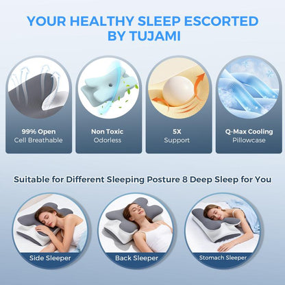VIPfree Cooling Memory Neck Pillow, Adjustable Ergonomic Memory Foam Neck Pillows