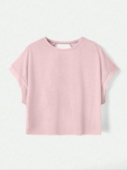 Women's Plain Cut Out Asymmetrical Hem Batwing Sleeve Tee