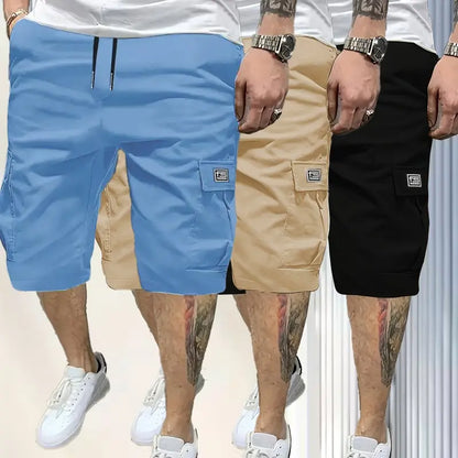3 Piece Men's Shorts Set Brown Black & Green Slanted Pockets