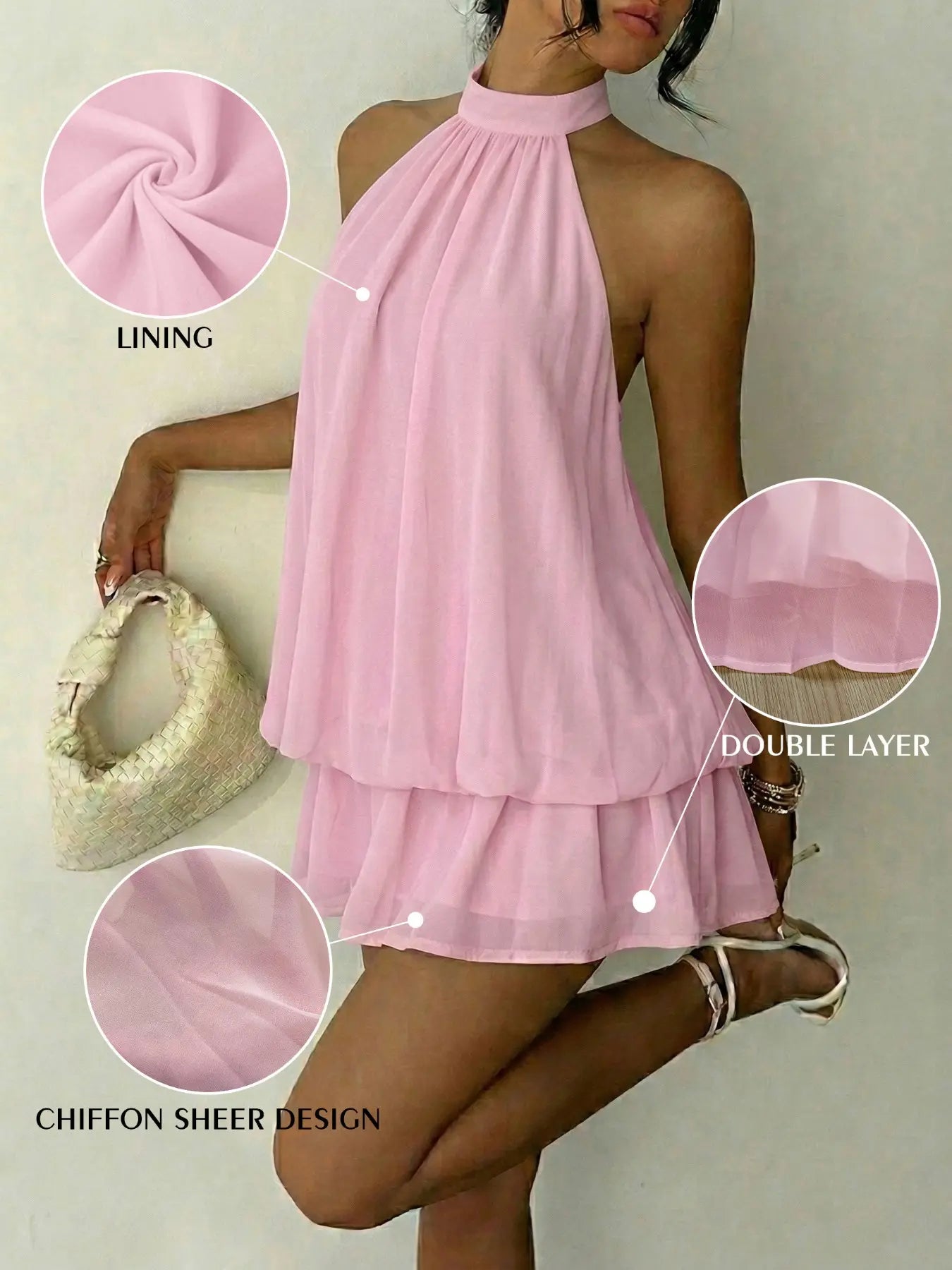 Women's Summer Fashion Party Halter Neck Tie Back Mini Dress