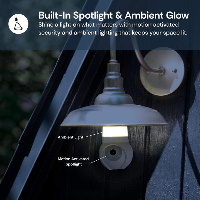 Luna Light Bulb Security Cam -2K 2.4GHz/5GHz WiFi, Indoor Outdoor Surveillance Monitoring Camera