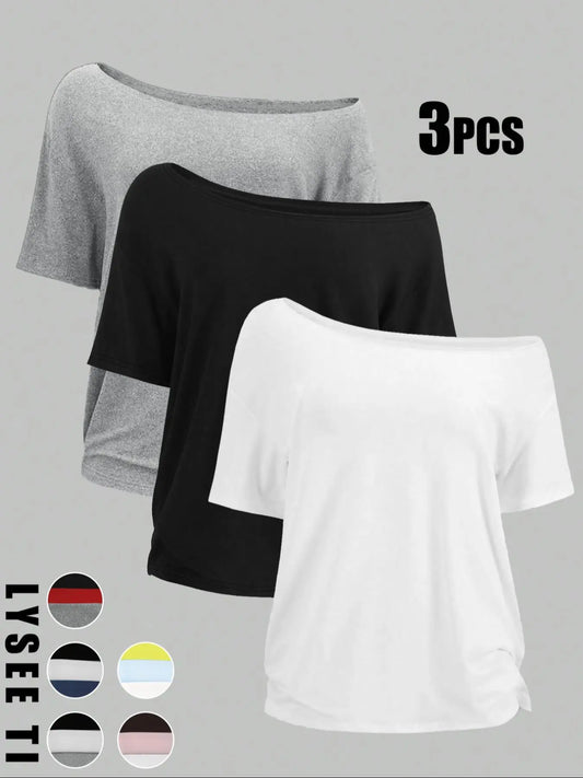 Women's Solid Color Shoulder Tee