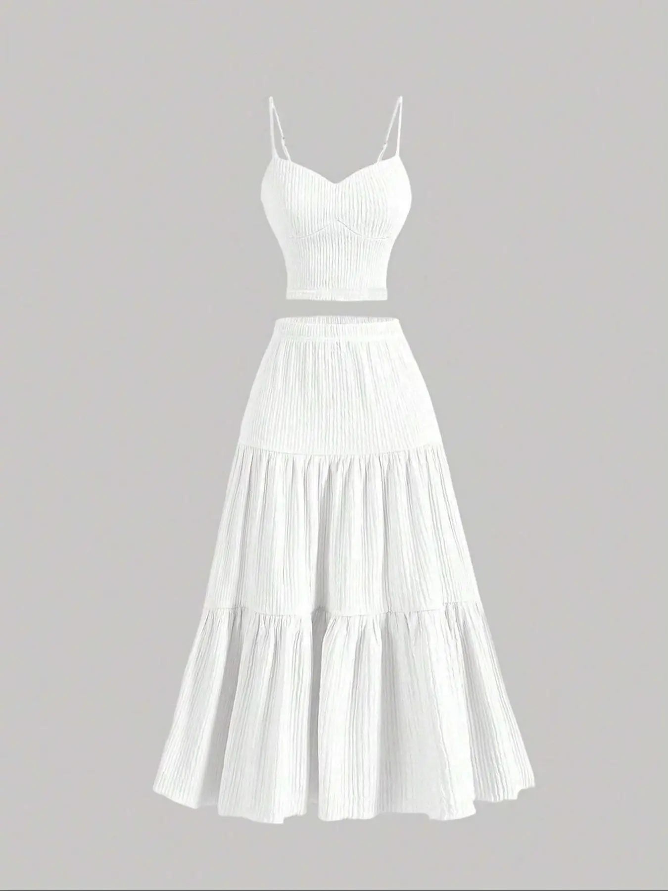 Solid Woven Crop Cami Top & A-line Skirt Two-piece Set
