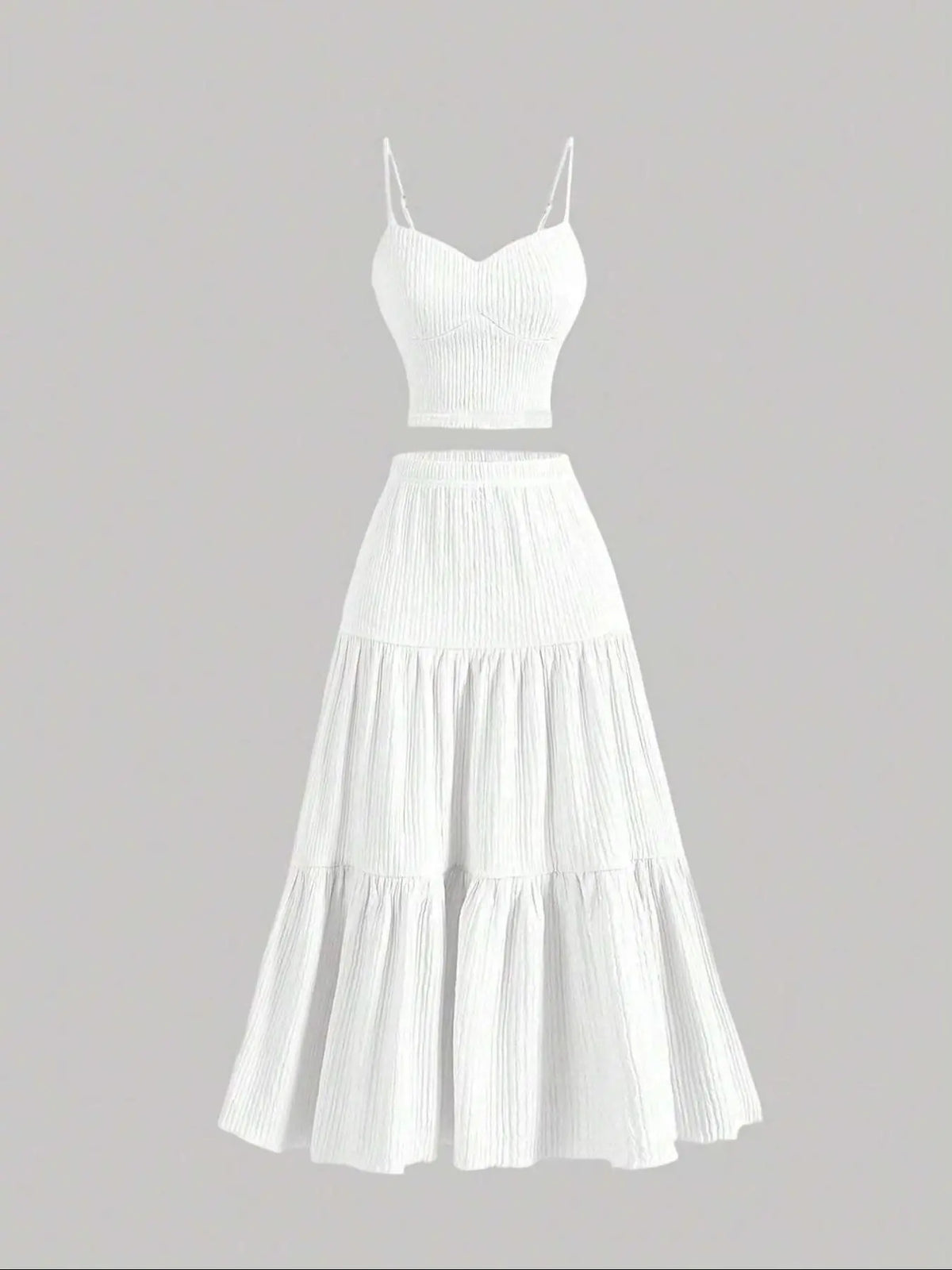 Solid Woven Crop Cami Top & A-line Skirt Two-piece Set