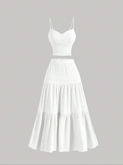 Solid Woven Crop Cami Top & A-line Skirt Two-piece Set