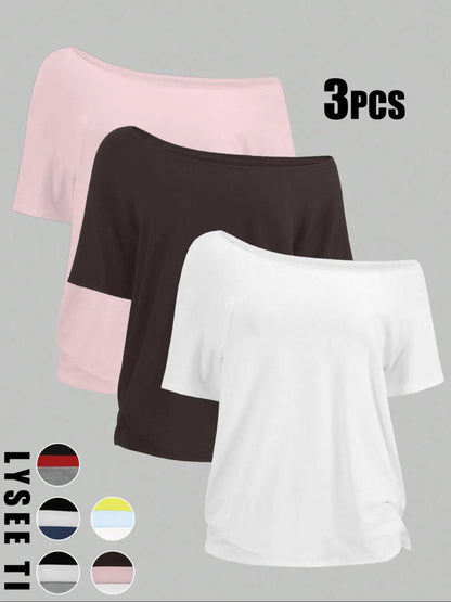 Women's Solid Color Shoulder Tee
