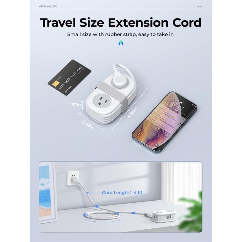 Travel Power Strip, ORICO 4 Outlets 3 USB Ports