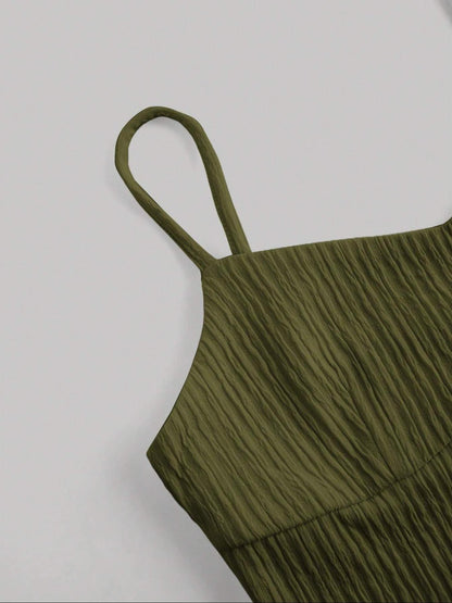 Solid Woven Crop Cami Top & A-line Skirt Two-piece Set