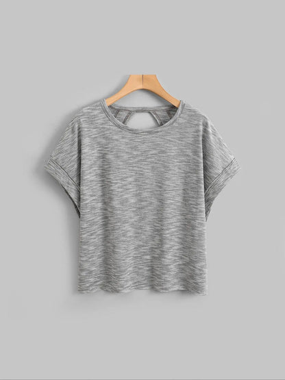 Women's Plain Cut Out Asymmetrical Hem Batwing Sleeve Tee