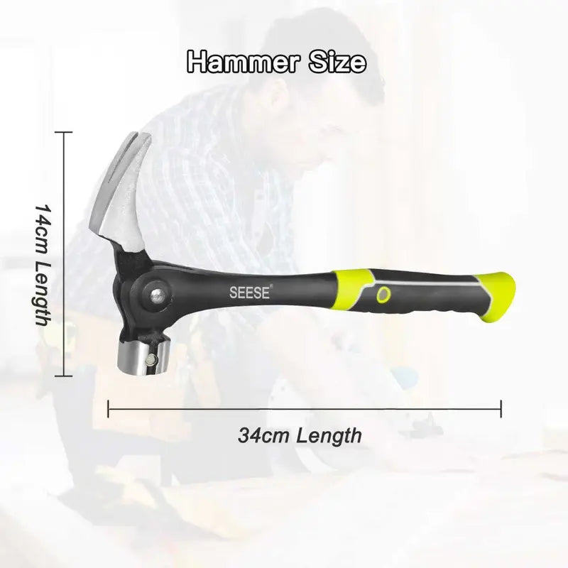 SEESE 16oz Claw Hammer with Magnetic Nail Starter,Indexing Rip Claw,Forged Steel Head,Shock-Absorbing TPR Grip